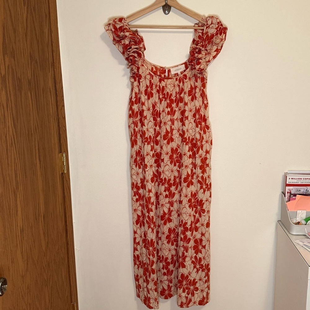 THE GREAT Cascade Dress in Burnt Red Hibiscus Flower - Picture 4 of 11